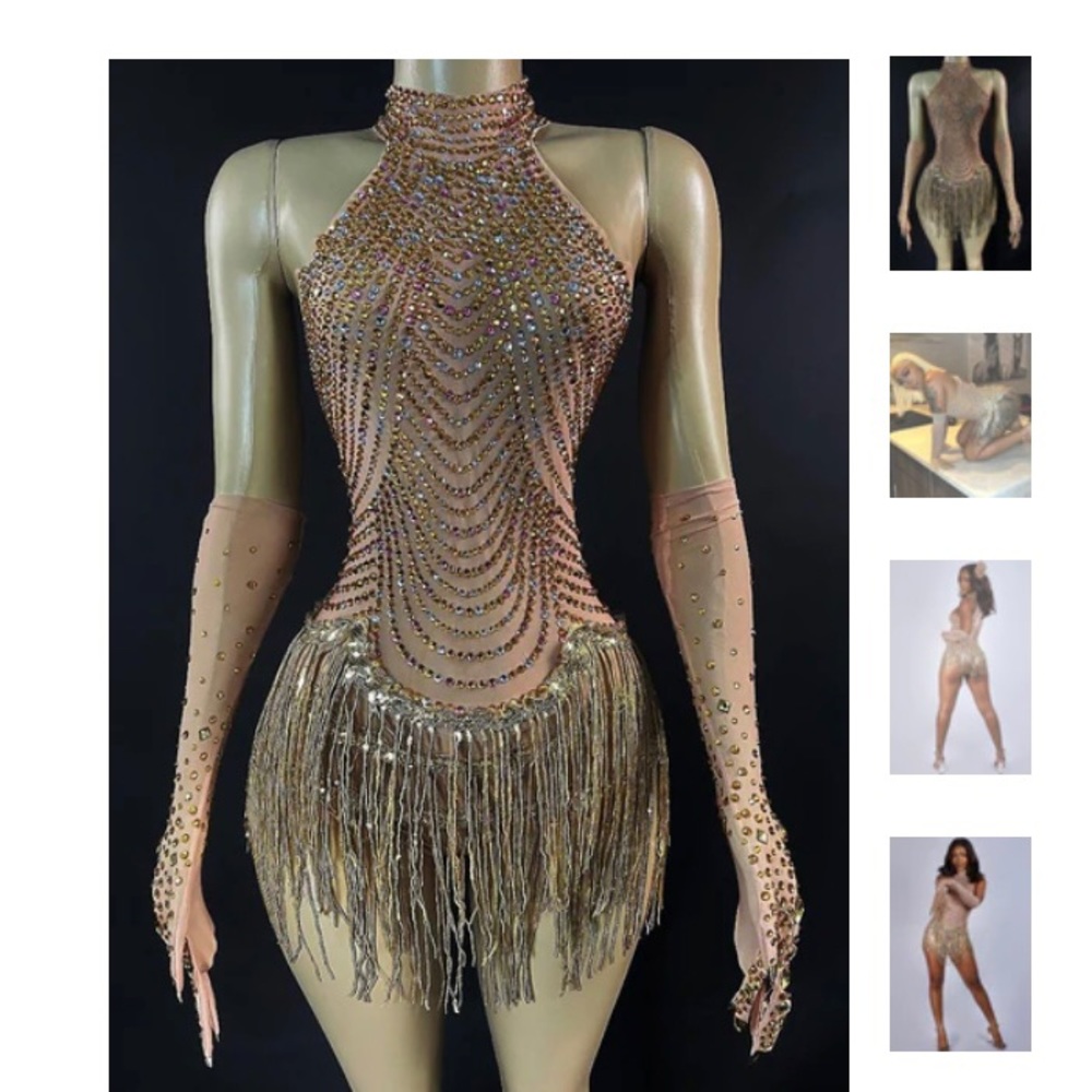 Body Suit Material-Stretchy Mesh, Rhinestone  brand for exhibition Amekana brand